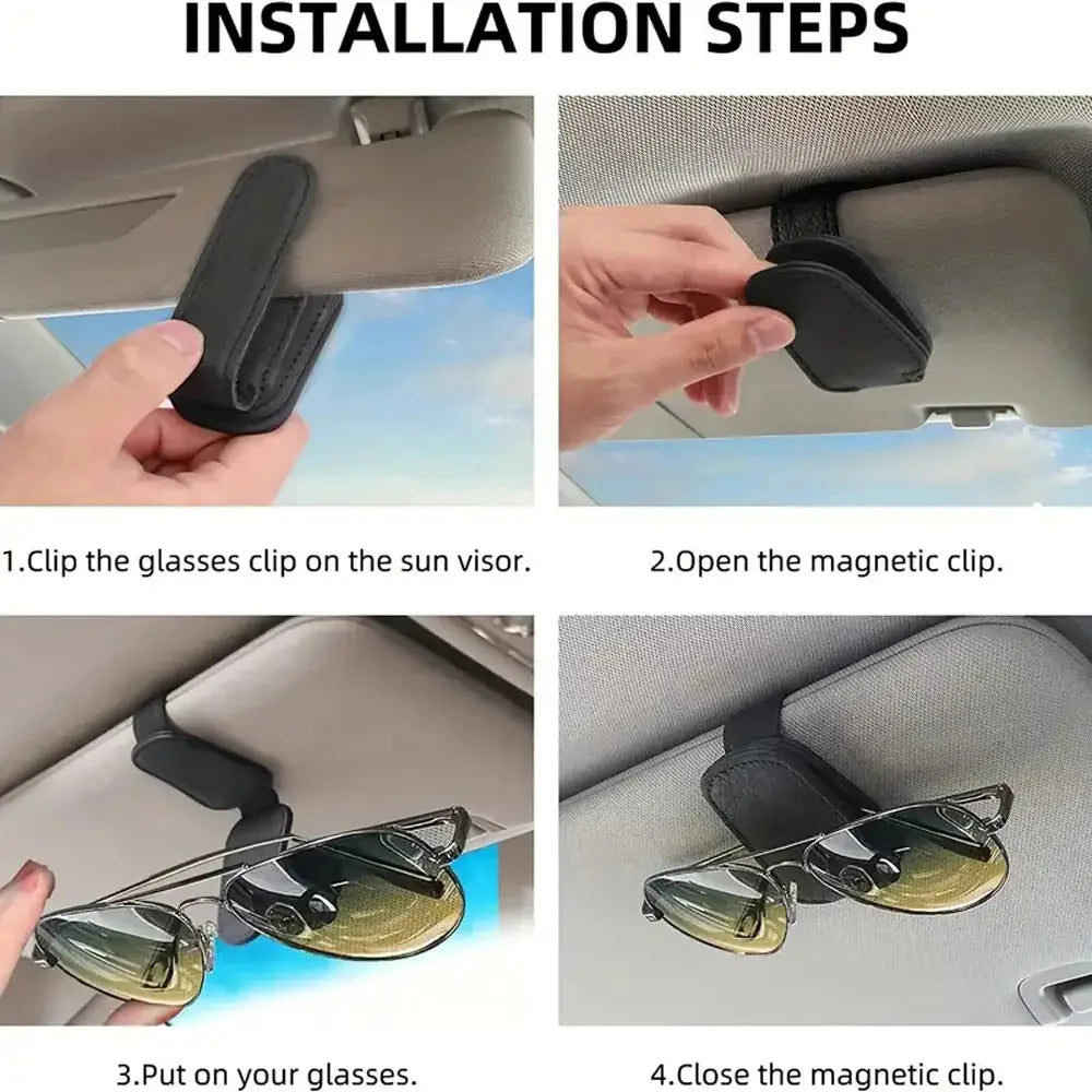 1pcs Sunglasses Holders For Car, Magnetic Genuine Leather Sunglasses Clip For Car Visor, Glasses Hanger Clip, Car Interior Visor