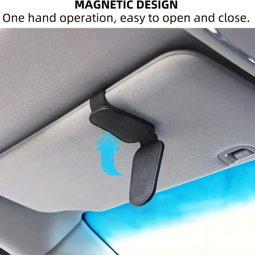 1pcs Sunglasses Holders For Car, Magnetic Genuine Leather Sunglasses Clip For Car Visor, Glasses Hanger Clip, Car Interior Visor
